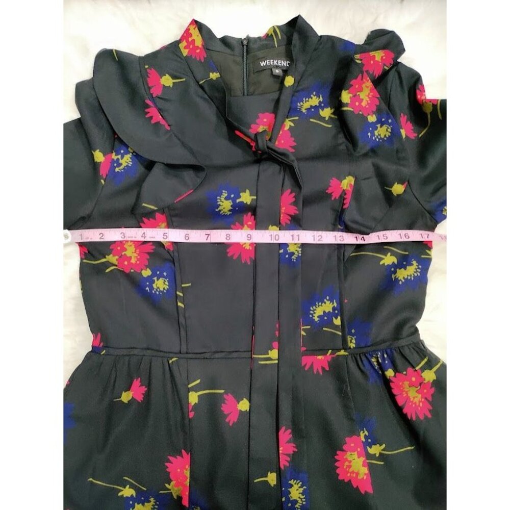 Weekend Black Floral Whimsy Goth Floral Twee Long Sleeve Dress S With Ruffle - Picture 9 of 13